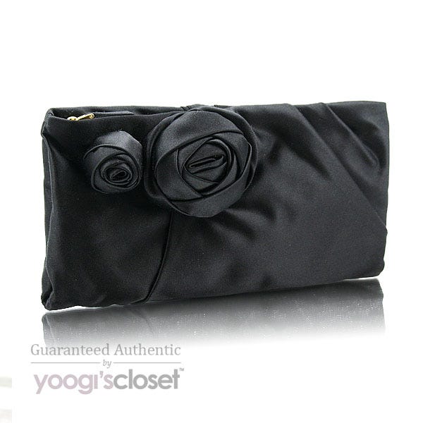 Prada Black Satin Rose Clutch Bag 2008