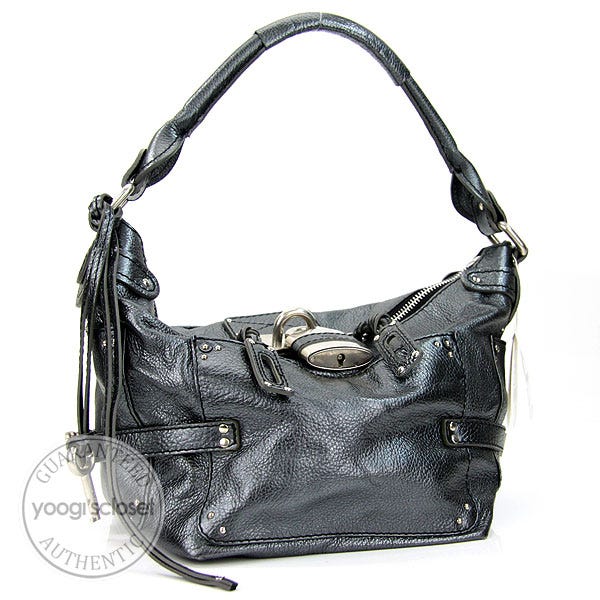 Chloe Metallic Antracite Leather Paddington Shoulder Bag