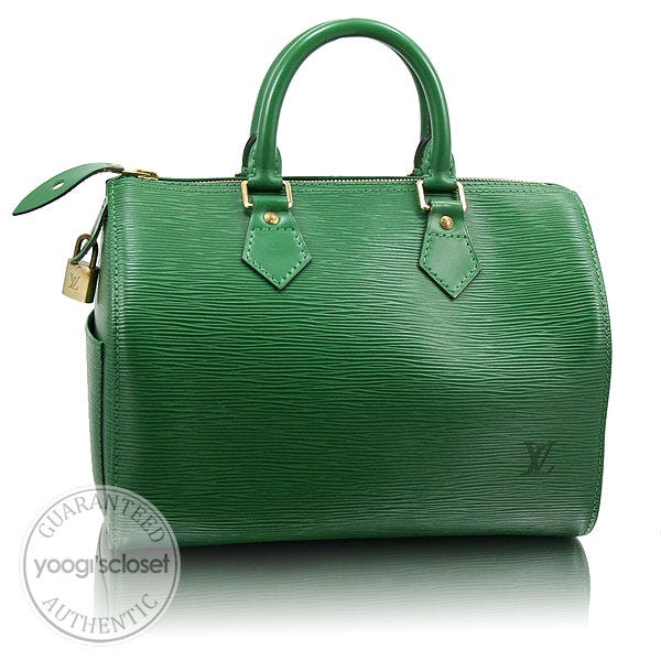 Louis Vuitton Borneo Green Epi Leather Speedy 25 Bag w/ Adjustable Long Strap