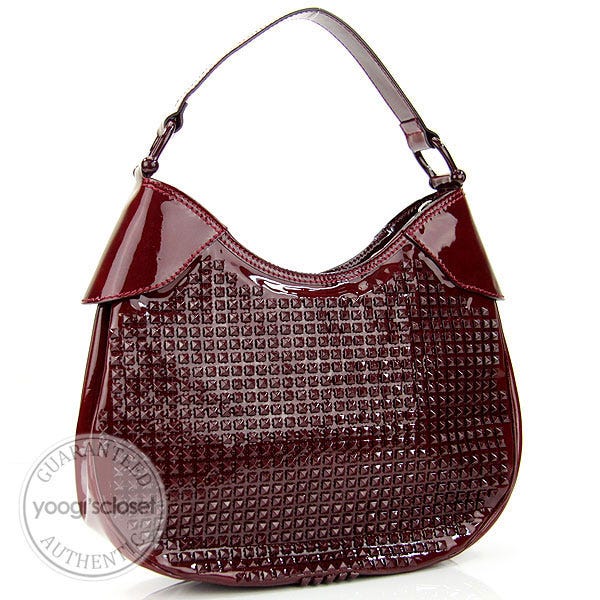 Burberry Berry Red Patent Leather Elly Studded Hobo Bag - Yoogi's