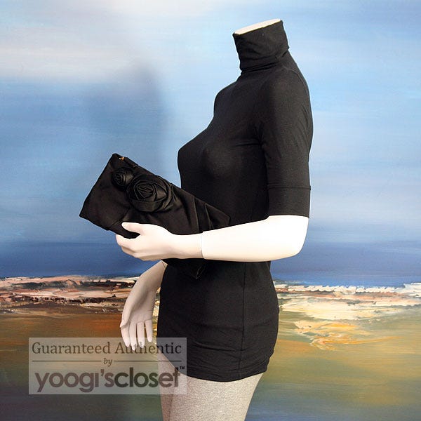 Prada Black Satin Rose Clutch Bag 2008 | Yoogi's Closet