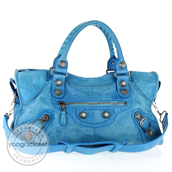 Balenciaga Sky Blue Lambskin Giant Part Time Bag