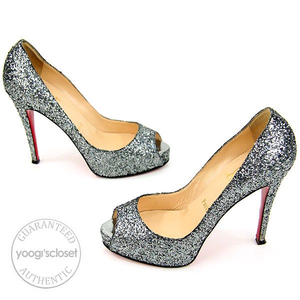 Christian Louboutin Anthracite Glitter Very Prive 120 Peep Toe Heels Size 7.5