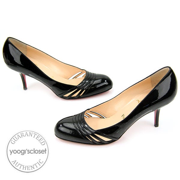 Christian Louboutin Black Patent Leather Motorani 70 Chic Heels Size 8