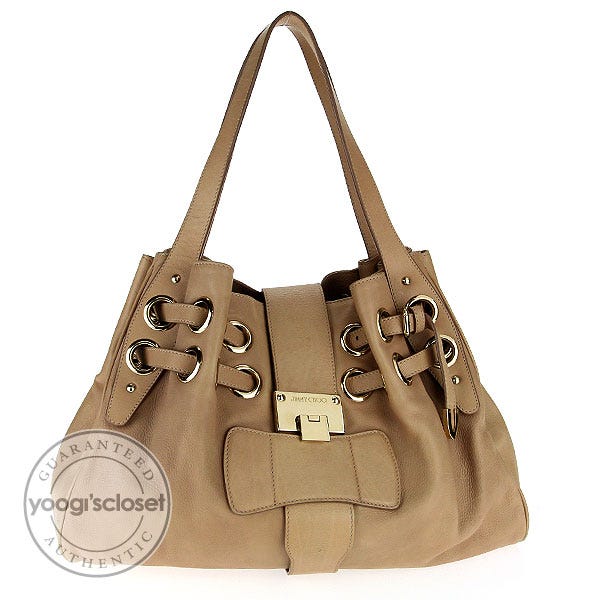 Jimmy Choo Tan Stamped Leather Large Riki Bag