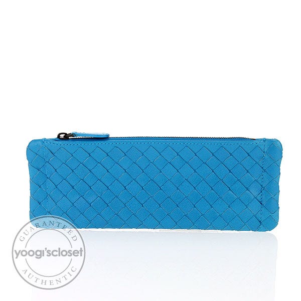 Bottega Veneta Azure Intrecciato Woven Leather Small Cosmetic Case