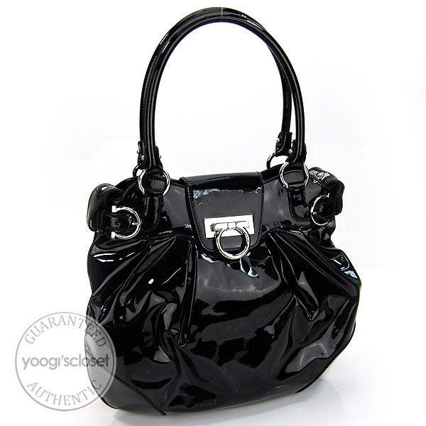 Salvatore Ferragamo Black Patent Vittoria Bag