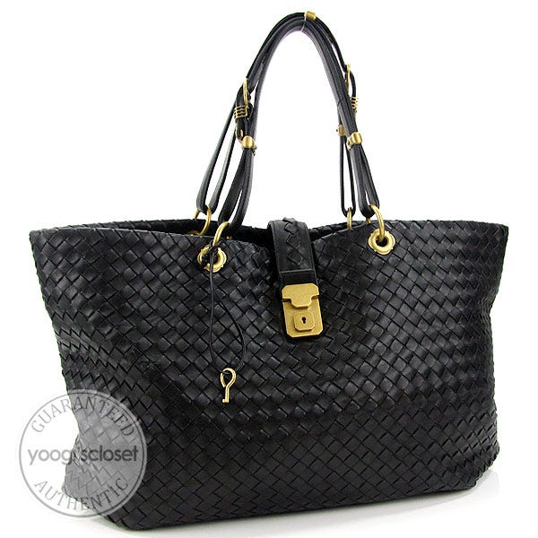 Bottega Veneta Black Woven Leather Large Capri Tote Bag