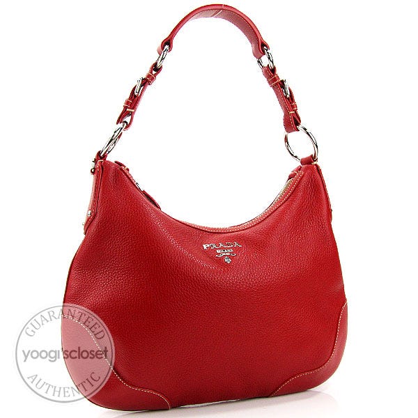 Prada Red Cervo Deerskin Leather Hobo Bag