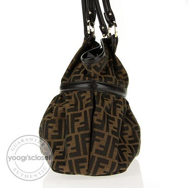 fendi tobacco monogram Vintage Zucca Bag in Brown Canvas and Leather with Gold Hardware Sellier top zip fastening Fendi Zucca Canvas Shoulder Bag