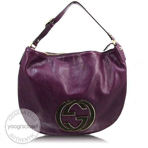 Gucci Plum Leather GG Logo Blondie Hobo Bag