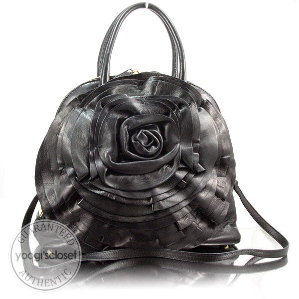 Valentino Black Nappa Leather Petale Dome Tote Bag