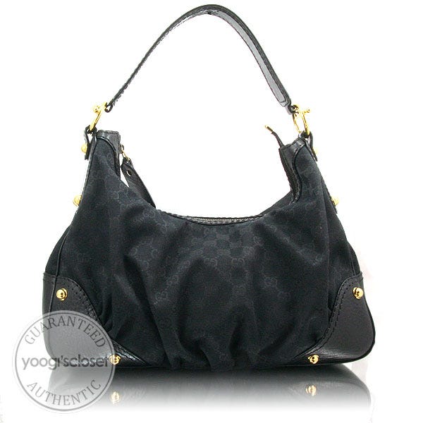 Gucci Black GG Fabric Medium Jockey Hobo Bag