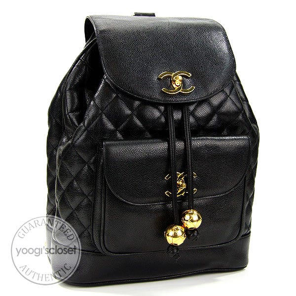 chanel black quilted caviar leather backpack bag 22B Small (Updated Size) LGHW Front fold Chanel Black Quilted Caviar Small