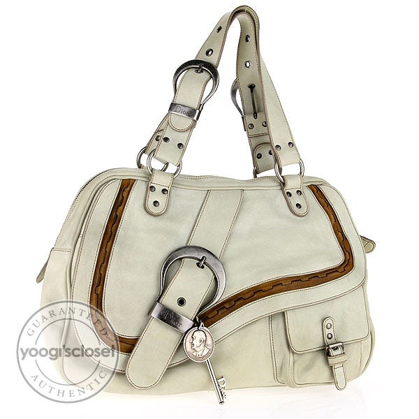 Christian Dior Cream Leather Gaucho Large Hobo Bag