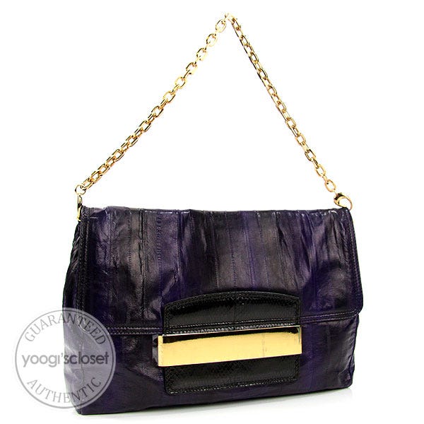 Jimmy Choo Purple and Black Eel Skin Carolina Shoulder Bag