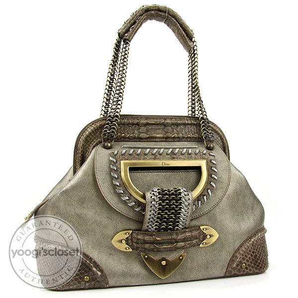 Christian Dior Limited Edition Gray Leather and Python Jeanne Medium Frame Bag