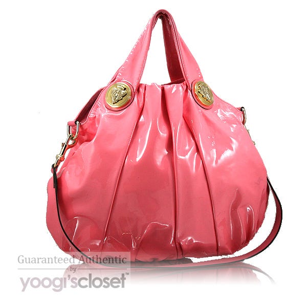 Gucci Limited Edition Pink Patent Leather Hysteria Large Top Handle Bag 2008
