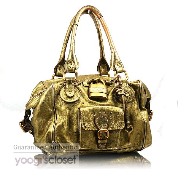 Chloe Metallic Gold Front Pocket Paddington Satchel Bag