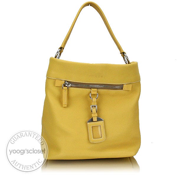 Prada Yellow Leather Vitello Daino Shoulder Bag BR22449