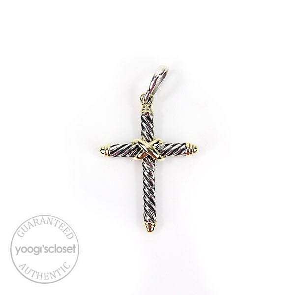 David Yurman Silver and 14K Gold Cable Cross Pendant