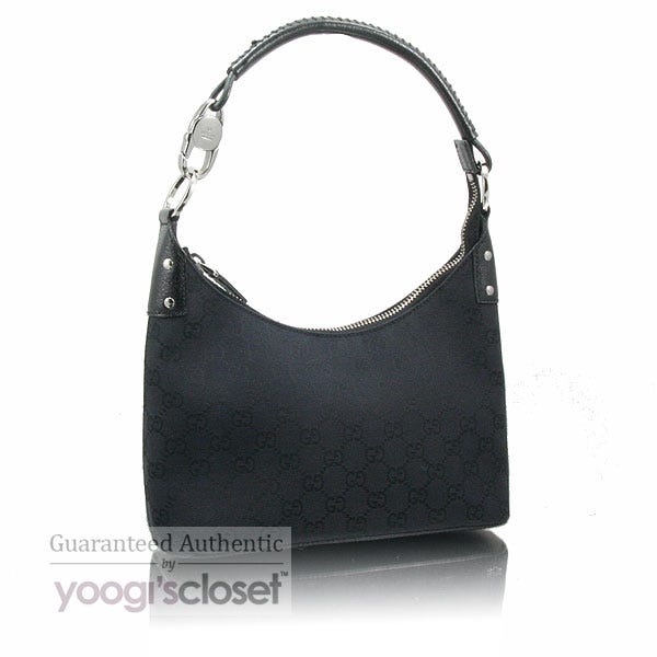 Gucci Black GG Fabric Hobo Tote Bag