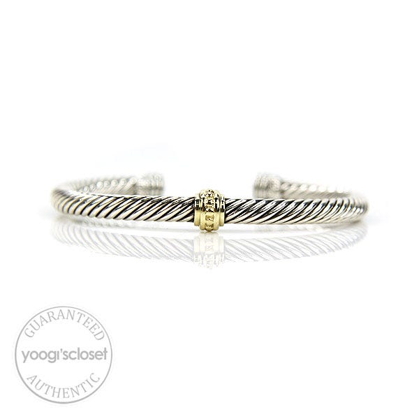 David Yurman Sterling Silver and 14K Gold Cable Bracelet