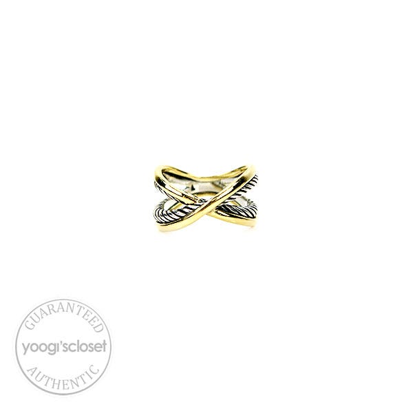 David Yurman 18K Gold and Sterling Silver Crossover Collection X Ring Size 7