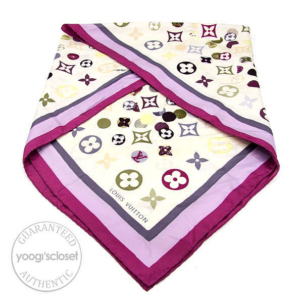 Louis Vuitton White Pink Silk Printed Square Scarf