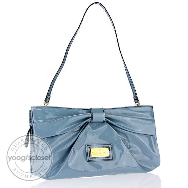 Valentino Garavani Blue Coated Canvas Bow Shoulder Bag