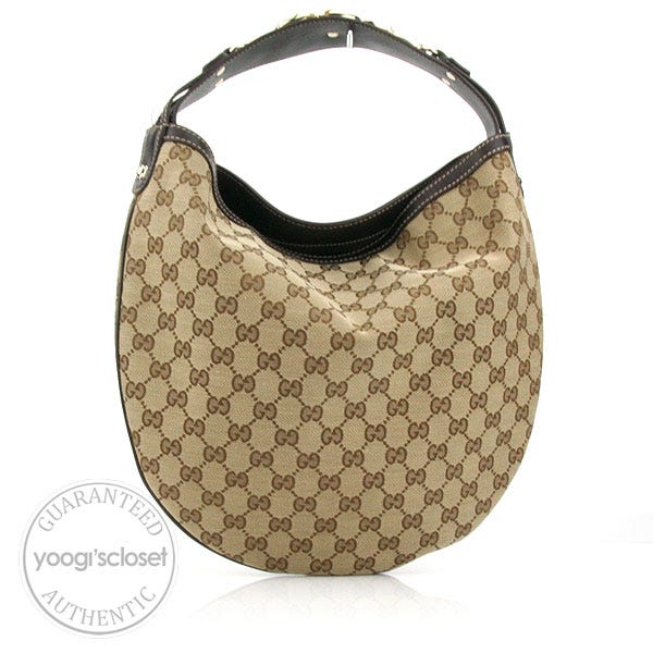 Gucci Beige/Ebony GG Fabric Medium Wave Hobo Bag