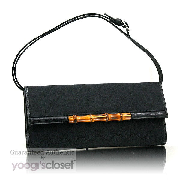 Gucci Black GG Fabric Bamboo Clutch Bag