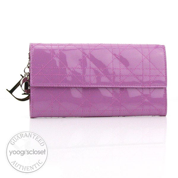 Christian Dior Lilac Lady Dior Cannage Patent Leather Continental Wallet