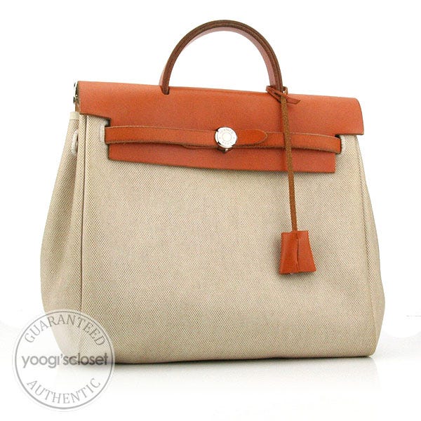 Hermes Beige Coated Canvas Herbag with Interchangeable Covers