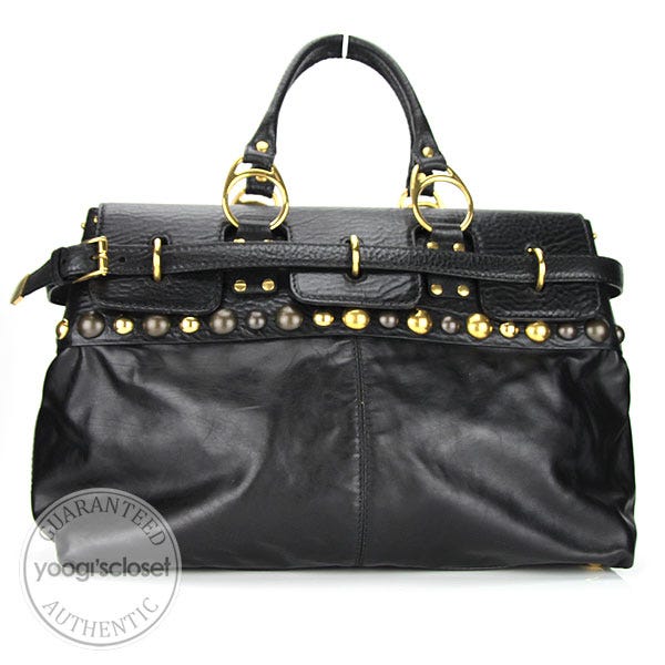 Gucci Black Leather Babouska Top Handle Bag