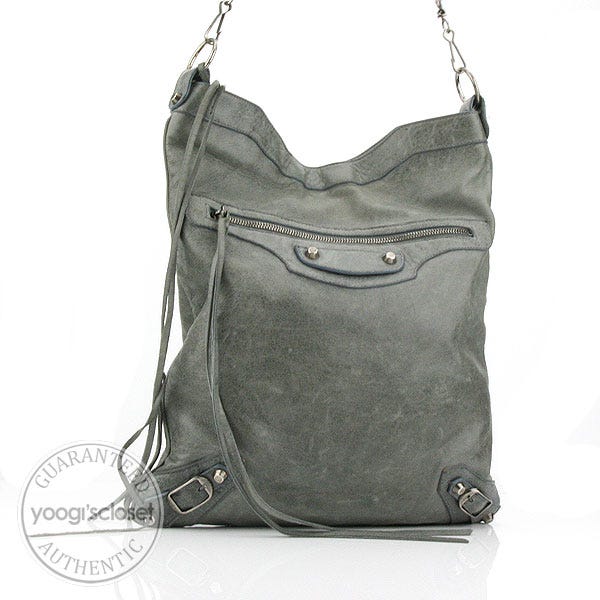 Balenciaga Grey Leather Flat Messenger Bag