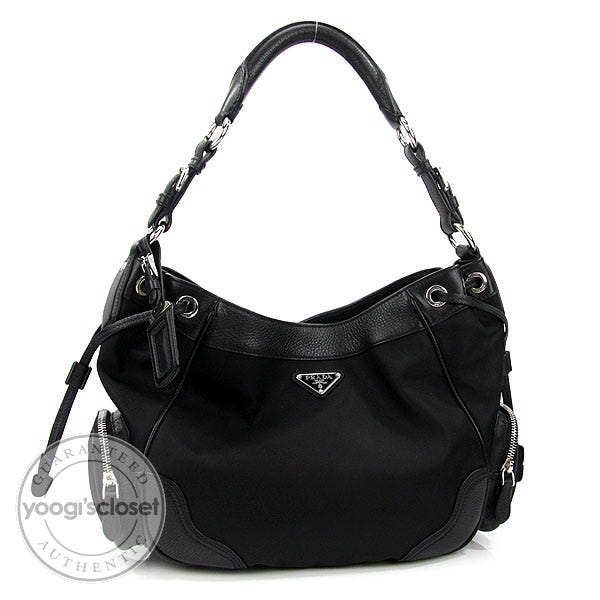 Prada Black Tessuto Nylon and Leather Shoulder Bag BR3634
