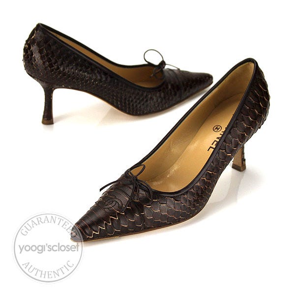 Chanel Chocolate Brown Python Heels Size 9 - Yoogi's Closet