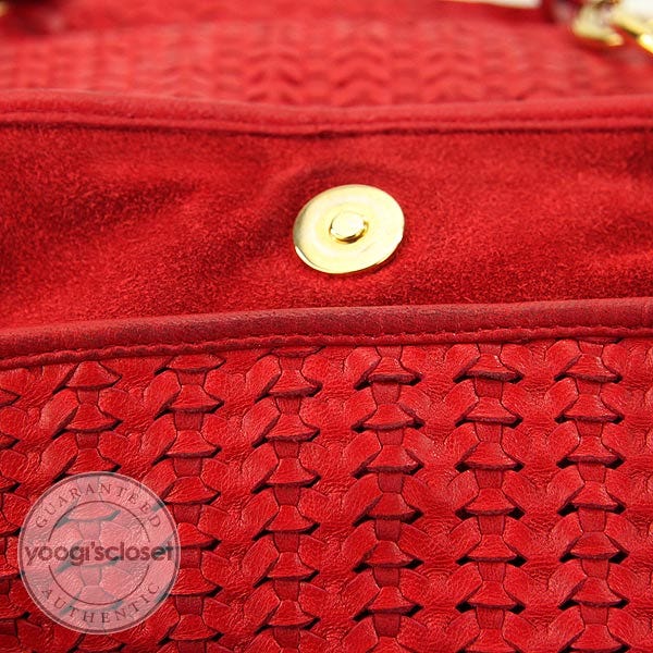 Christian Dior Red Leather Lady Dior Woven Large Tote Bag
