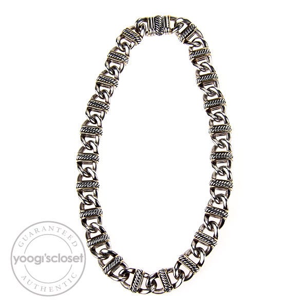 David Yurman Sterling Silver and 18k Gold Oversized Link Cable Necklace