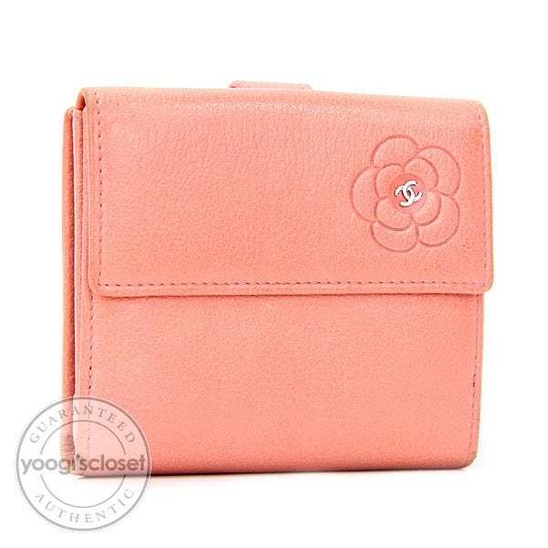 Chanel Pink Leather Camellia Wallet