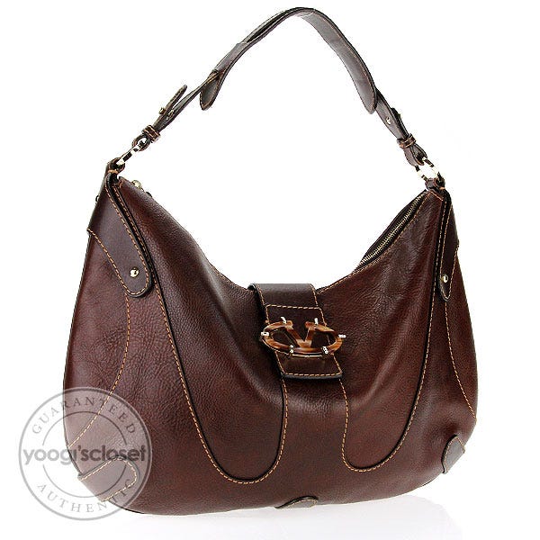 Valentino Garavani Brown Leather Signature Large Hobo Bag