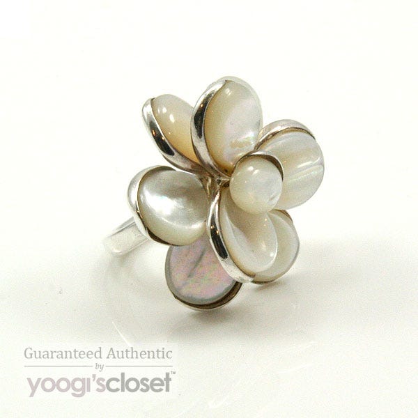 Chanel Mother of Pearl/Silver Large Camellia Flower Ring