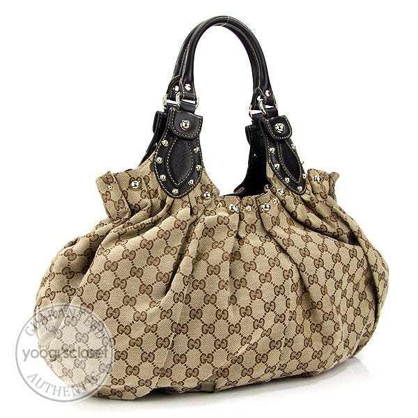 Gucci Beige/Ebony GG Fabric Studded Pelham Shoulder Bag