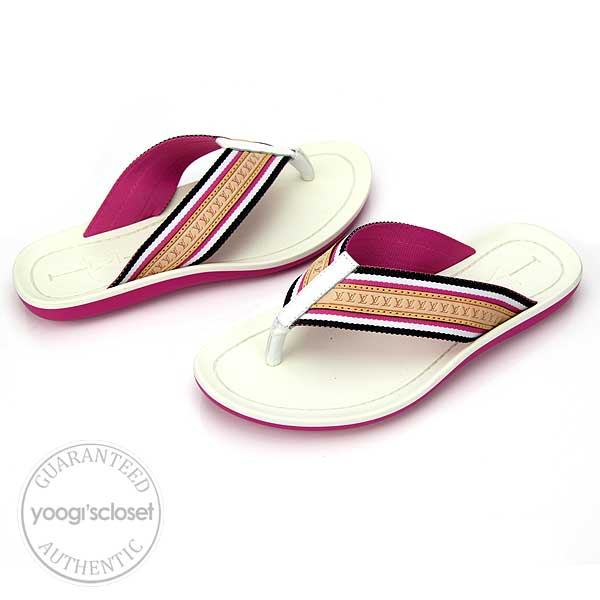 Louis Vuitton White/Pink Monogram Rubber Thong Sandals Size 6