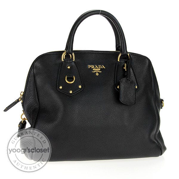 Prada Black Leather Vitello Daino Bauletto Bag BL0496
