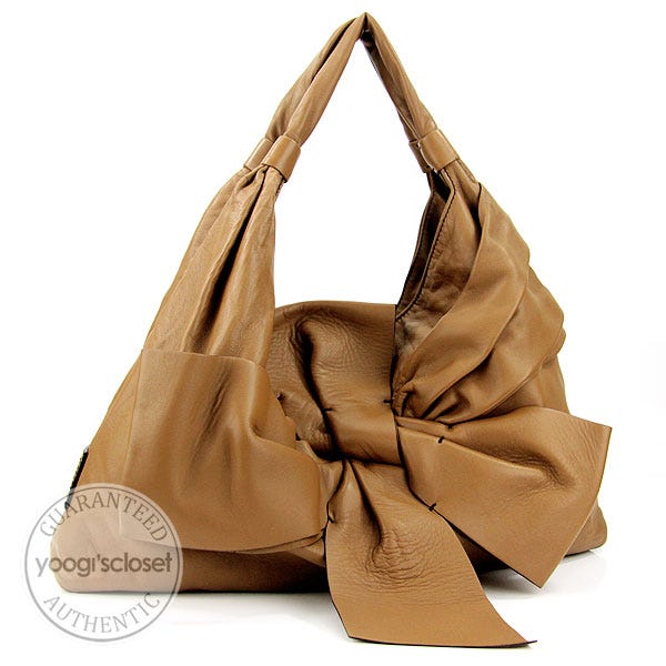 Valentino Garavani Brown Nappa Leather Premier Bow Shoulder Bag