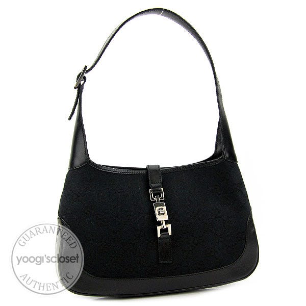 Gucci Black GG Fabric Jackie O Small Hobo Bag
