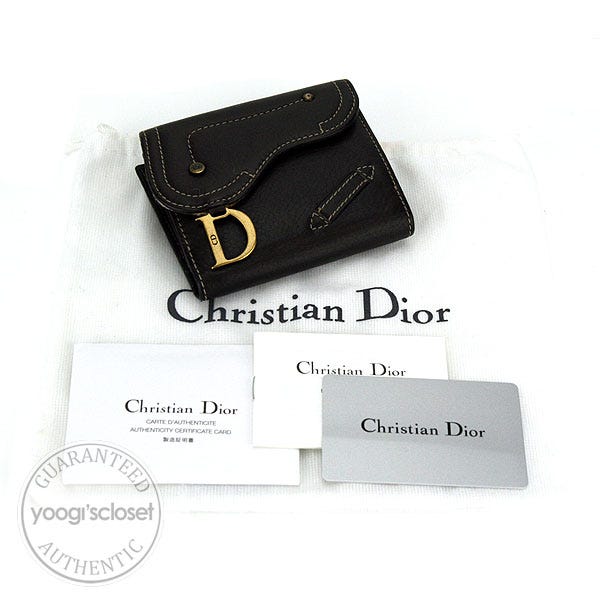 Christian Dior Dark Brown Leather Saddle Compact Wallet - Yoogi's