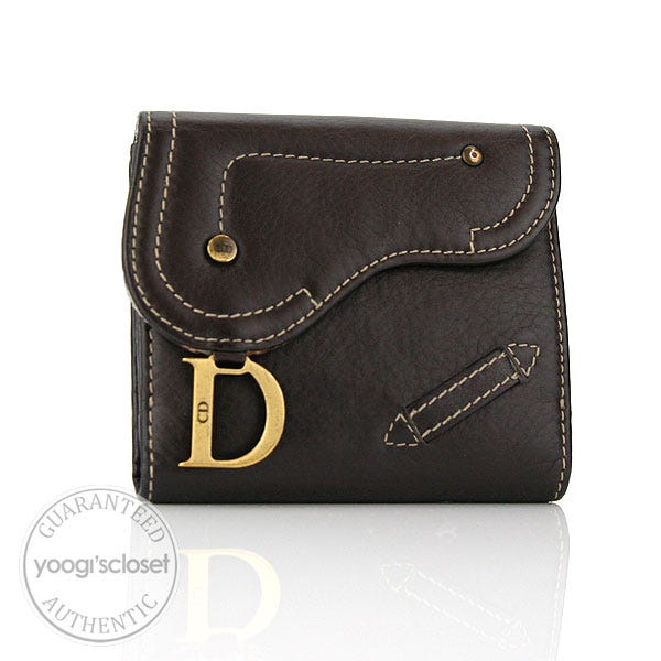 Christian Dior Dark Brown Leather Saddle Compact Wallet